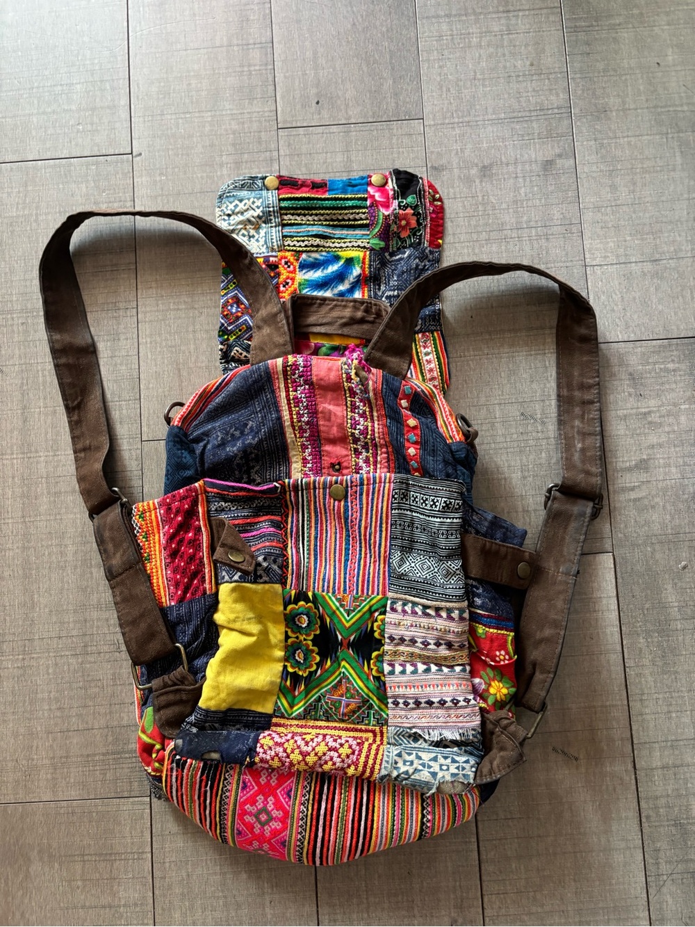 🎃3/$15🎃Handmade Boho Patchwork Multi-Color Canvas Backpack - Picture 9 of 11